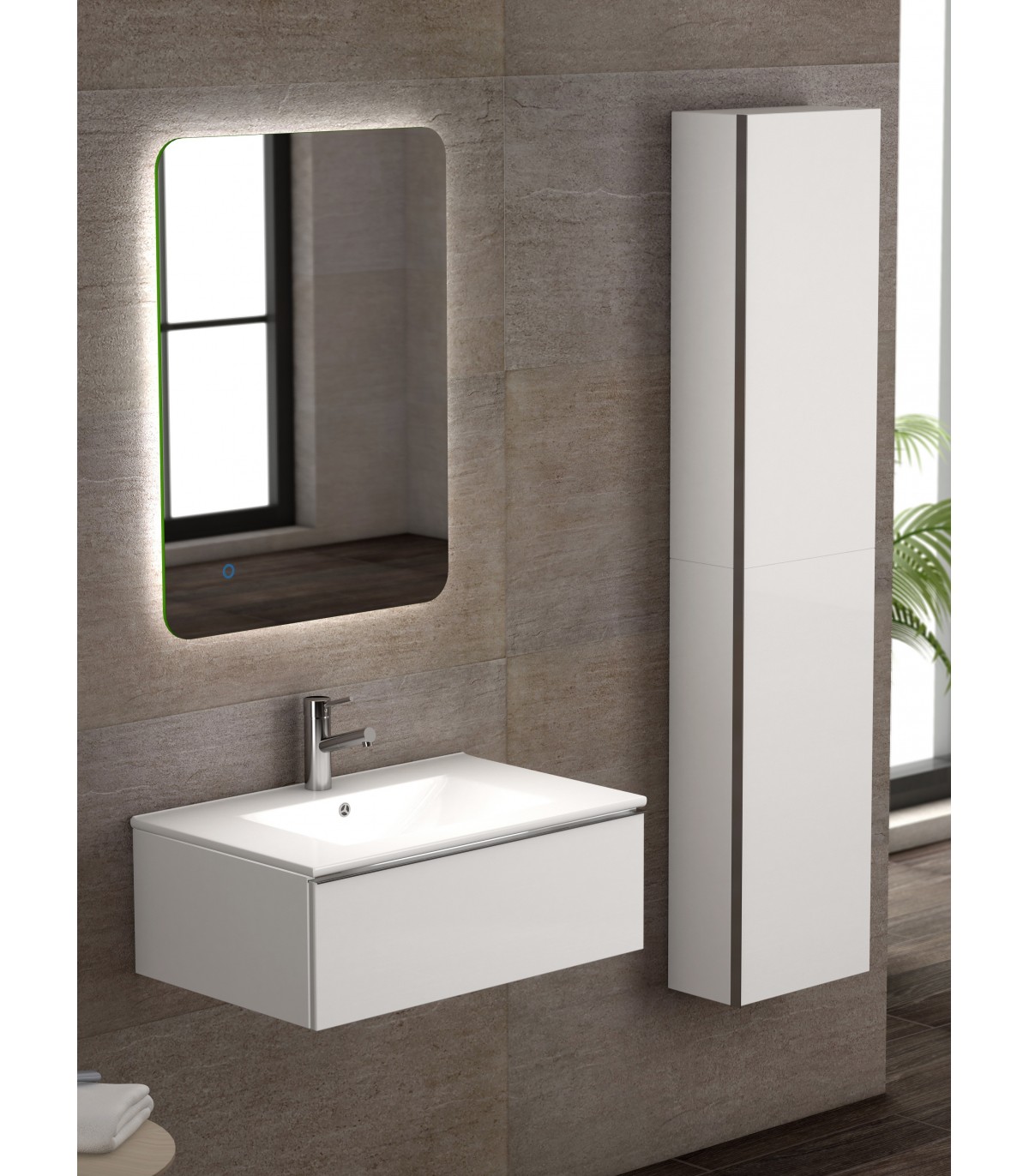 Mueble de baño con lavabo centrado 70 cm de ancho en color blanco
